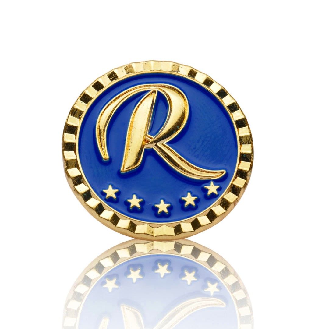 Raila Odinga Lapel Pin Badge – Premium Gold & Blue Political Memorabilia Pin with Iconic “R” and Star Design – Collectible & Stylish Accessory for Supporters & Enthusiasts