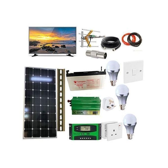 sunnypex 150 W Solar Panel Complete Home Fullkit + 100AH Solar Battery + 300 W Solar Inverter + 10AH Solar Charge Controller + 19 Inches Digital TV + Aerial + Switch + Plug + 180M Cable (1.5mm cable )