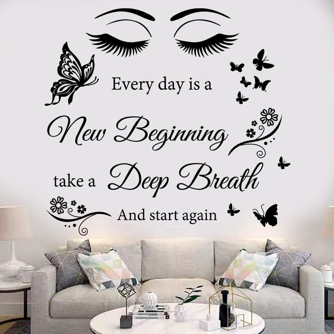 Mural Art Decals Wallpaper Wall Sticker Wall Decals Inspirational Quotes Every Day New Beginning Wall Decal Butterfly Wall Stickers for Bedroom Living Room Classroom Office Girl Room Home Decor