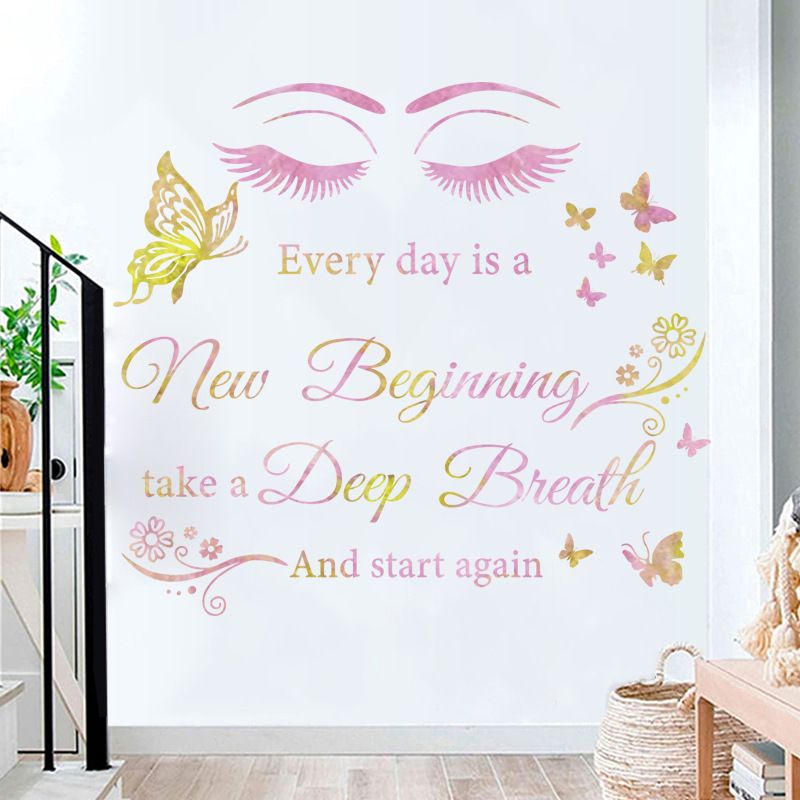 Mural Art Decals Wallpaper Wall Sticker Wall Decals Inspirational Quotes Every Day New Beginning Wall Decal Butterfly Wall Stickers for Bedroom Living Room Classroom Office Girl Room Home Decor