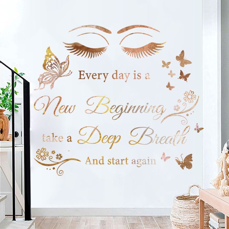 Mural Art Decals Wallpaper Wall Sticker Wall Decals Inspirational Quotes Every Day New Beginning Wall Decal Butterfly Wall Stickers for Bedroom Living Room Classroom Office Girl Room Home Decor