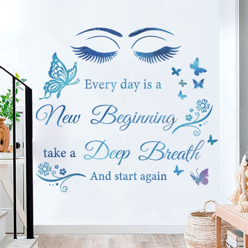 Mural Art Decals Wallpaper Wall Sticker Wall Decals Inspirational Quotes Every Day New Beginning Wall Decal Butterfly Wall Stickers for Bedroom Living Room Classroom Office Girl Room Home Decor