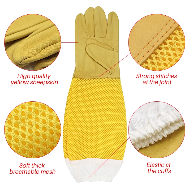 Anti-bee Clothing Beekeeper Gloves Protective Sleeves Ventilated Professional Anti Bee for Apiculture Beekeeper Prevent Beehive tools Anti-bee Sheepskin Gloves