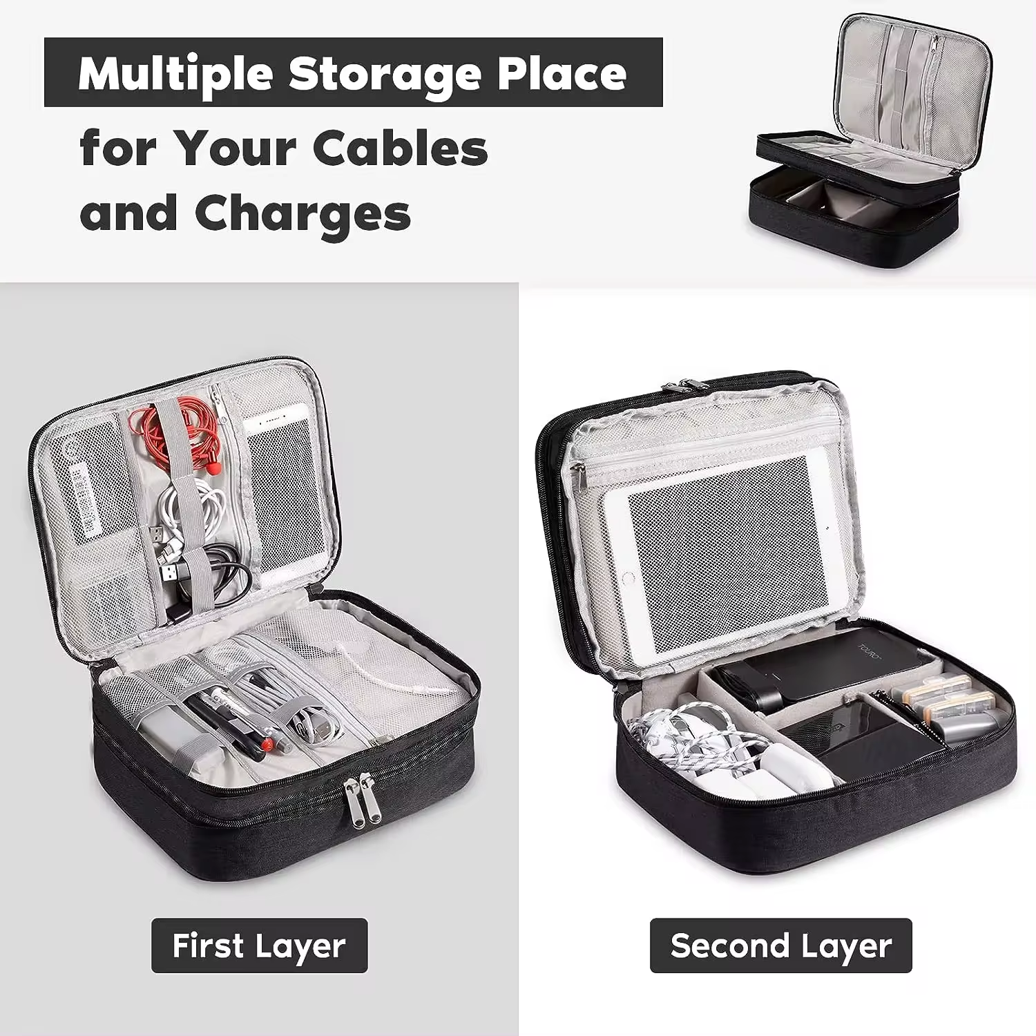 Digital Product Storage Bag Cable Storage Bag Three Layer Large Capacity Waterproof Digital Electronic Accessories Organizer Portable Travel Cable Organizer Case for cable Charger Portable Home Electr