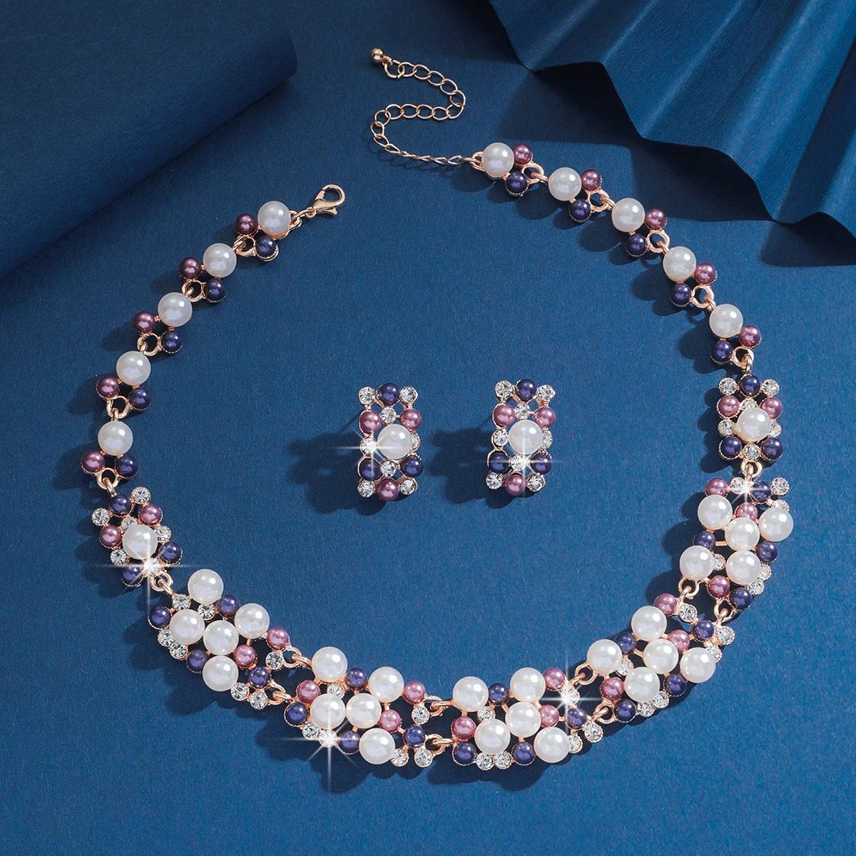 2pcs  Ladies Pendant Necklaces Collarbone Choker Chain Fashionable Pearl Women's Earrings, Necklaces, Jewelry sets, Clothing Matching Wedding Bridal Bridesmaid Fashion Accessories