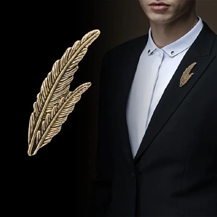 Shirt Collar Pins Shirt Studs For Men ,Men Feather Brooch Pin, Vintage Alloy Feather Brooch, Men's Leaf Suit Collar Pin