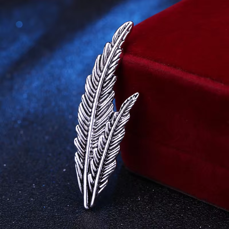 Shirt Collar Pins Shirt Studs For Men ,Men Feather Brooch Pin, Vintage Alloy Feather Brooch, Men's Leaf Suit Collar Pin