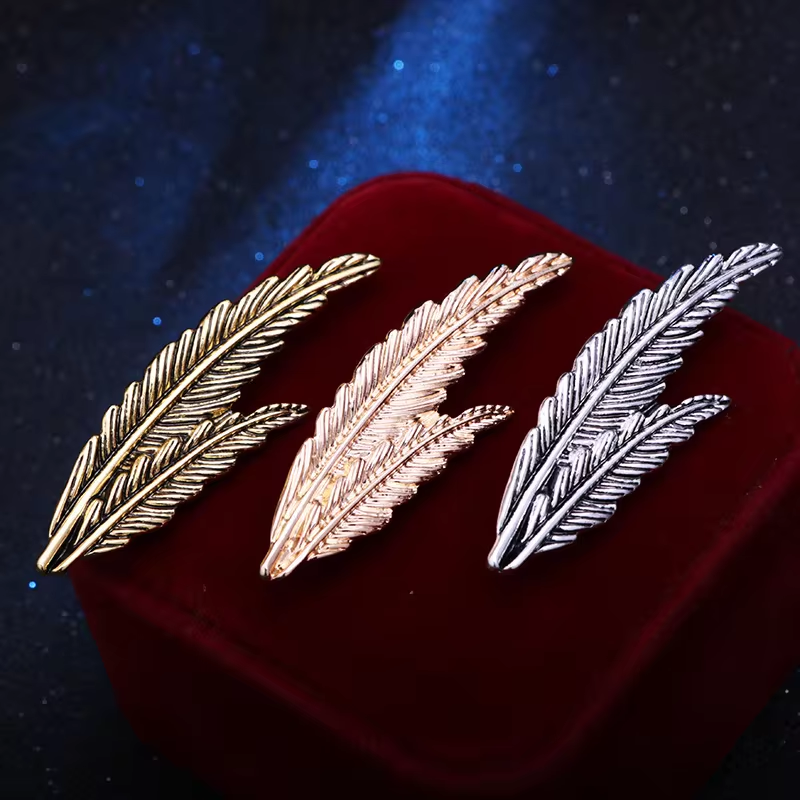 Shirt Collar Pins Shirt Studs For Men ,Men Feather Brooch Pin, Vintage Alloy Feather Brooch, Men's Leaf Suit Collar Pin