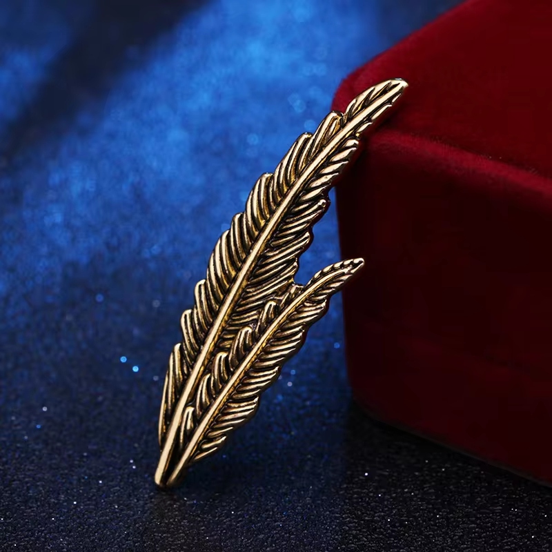 Shirt Collar Pins Shirt Studs For Men ,Men Feather Brooch Pin, Vintage Alloy Feather Brooch, Men's Leaf Suit Collar Pin