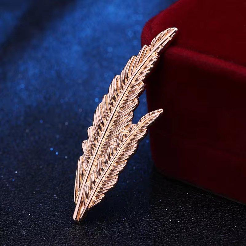 Shirt Collar Pins Shirt Studs For Men ,Men Feather Brooch Pin, Vintage Alloy Feather Brooch, Men's Leaf Suit Collar Pin