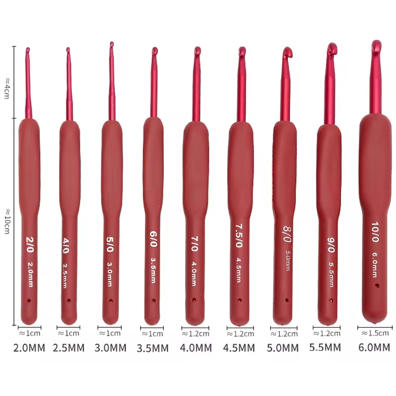 9pcs 2-6mm Soft Handle Ergonomic Crochet Hooks Set Aluminum Needle Head Crochet Kit Diy Handmade Sewing Weave Knitting Tools Suit  Single Head Crochet Hook
