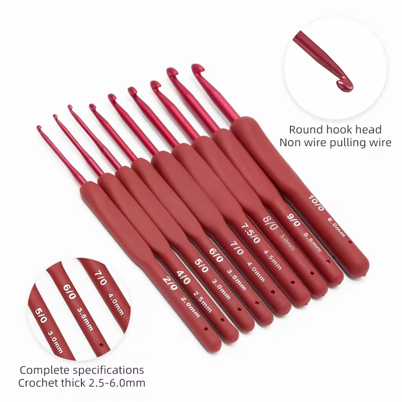 9pcs 2-6mm Soft Handle Ergonomic Crochet Hooks Set Aluminum Needle Head Crochet Kit Diy Handmade Sewing Weave Knitting Tools Suit  Single Head Crochet Hook