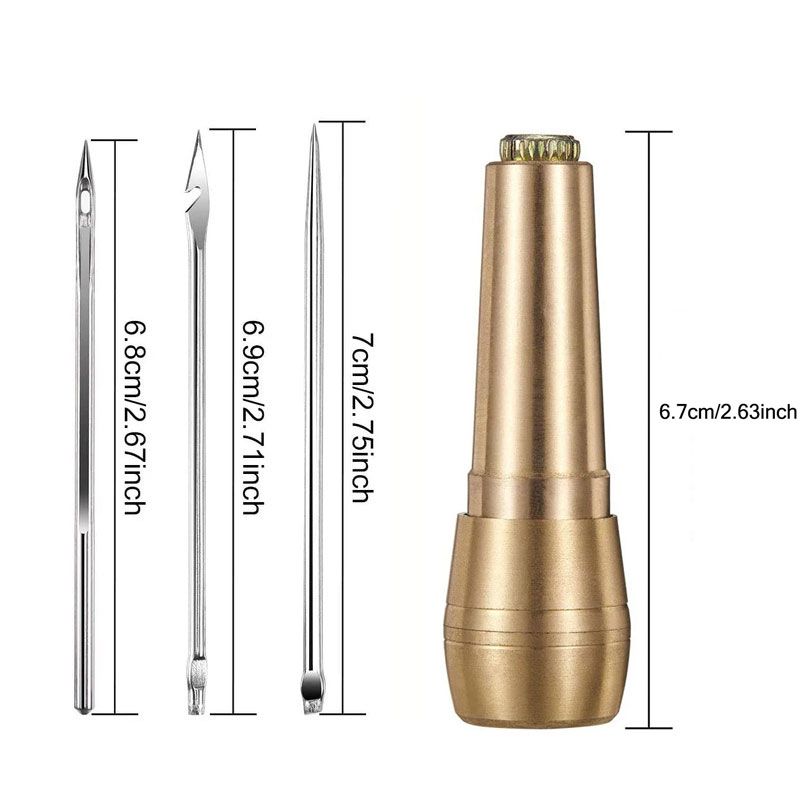 Leather Sewing Kit DIY Leather Sewing Awl Needle with Copper Handle Set Leather Canvas Tent Shoes Repairing Tool  W/Nylon Thread3 Color 50m Nylon Cord Thread for Handmade Leather Sewing Tools Shoe