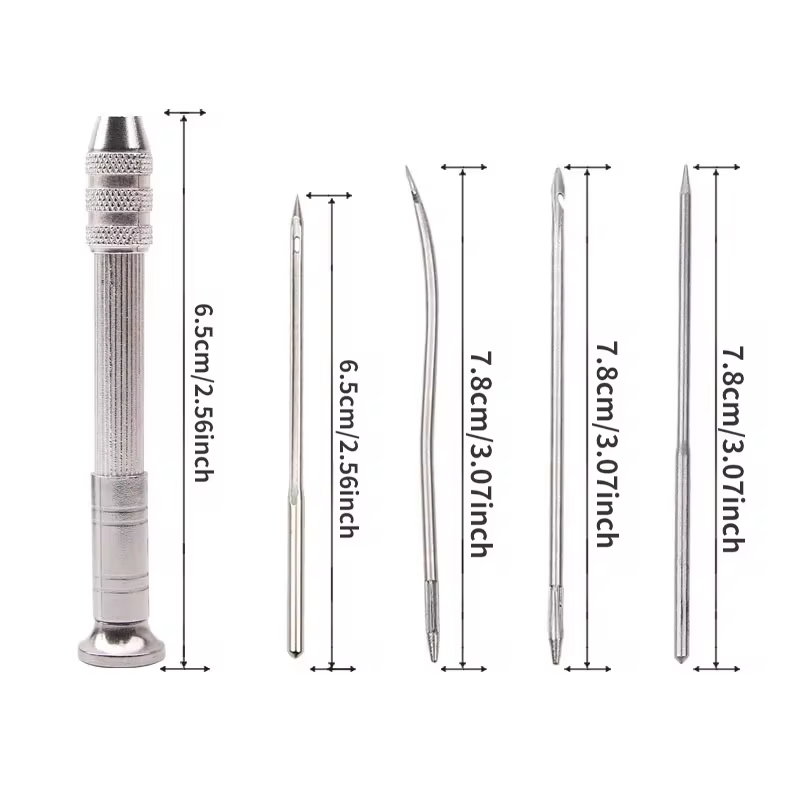 5Pcs/set Leather Sewing Kit Replaceable Needle with Awl Handle Set DIY Leathercraft Shoes Repair Tools Punch Stitching Needles