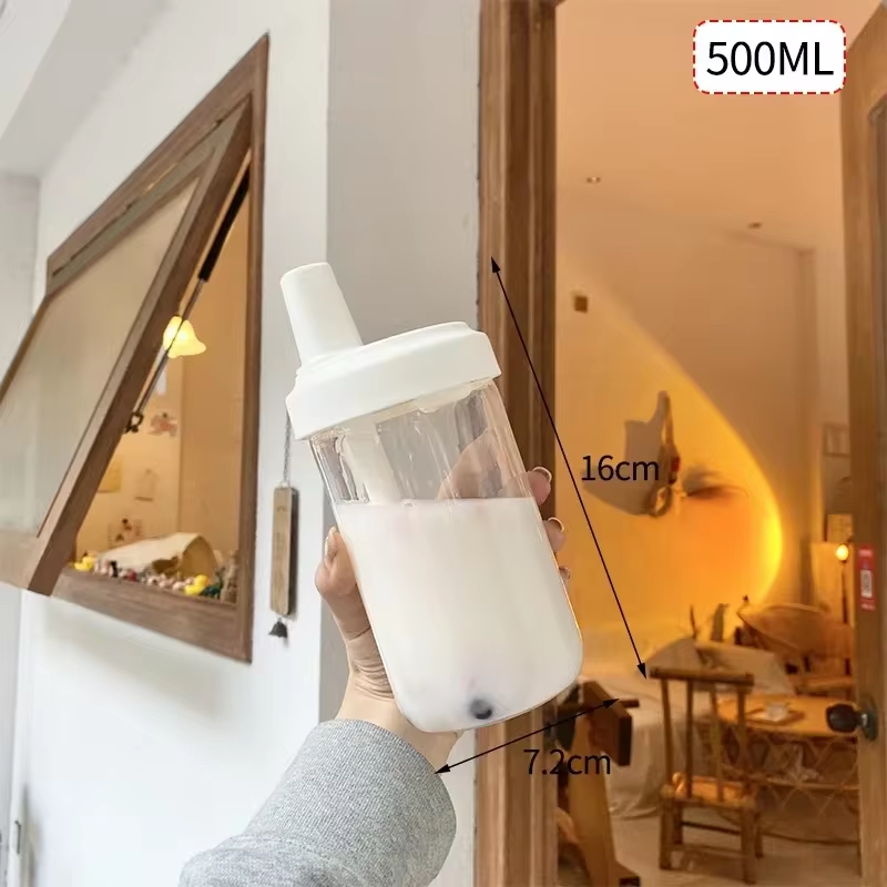 500ml Water Bottles Juice Milk Plastic Cup with Lid Straw Bubble Tea Coffee Cups Large Capacity Drinkware Transparent Container Cup Juice Syrup Kettle