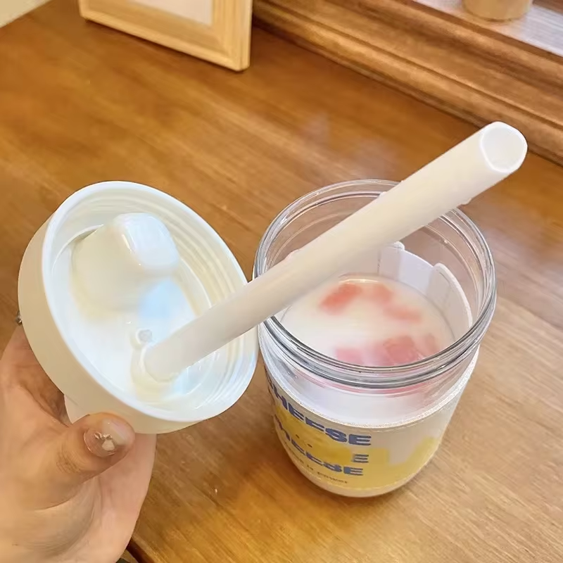 500ml Water Bottles Juice Milk Plastic Cup with Lid Straw Bubble Tea Coffee Cups Large Capacity Drinkware Transparent Container Cup Juice Syrup Kettle