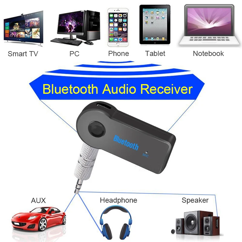 Portable Car Bluetooth Receiver,3.5mm Socket 5.0 Wireless Bluetooth Adapter,Audio Converter Mobile Phone Hands-Free Stereo