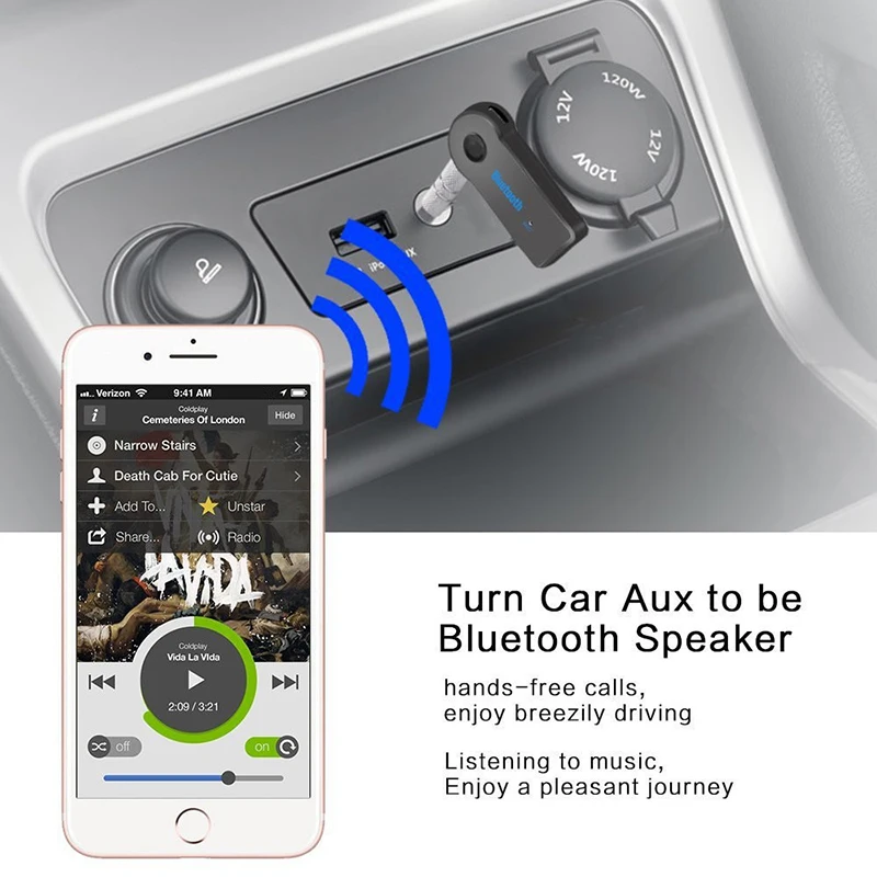 Portable Car Bluetooth Receiver,3.5mm Socket 5.0 Wireless Bluetooth Adapter,Audio Converter Mobile Phone Hands-Free Stereo
