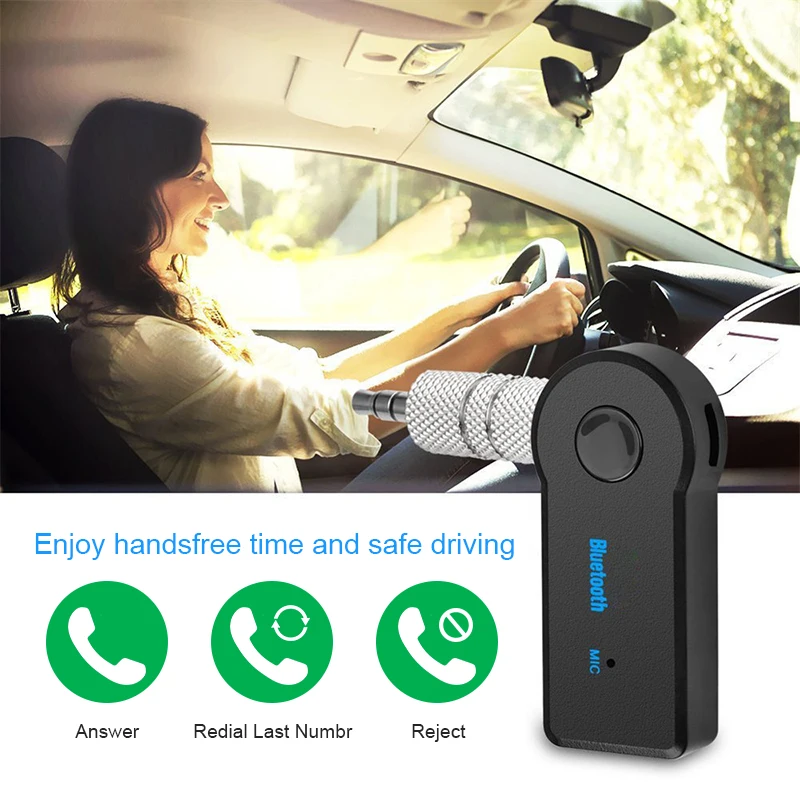 Portable Car Bluetooth Receiver,3.5mm Socket 5.0 Wireless Bluetooth Adapter,Audio Converter Mobile Phone Hands-Free Stereo