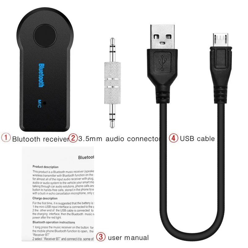 Portable Car Bluetooth Receiver,3.5mm Socket 5.0 Wireless Bluetooth Adapter,Audio Converter Mobile Phone Hands-Free Stereo