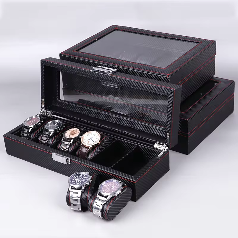 Watch Display Case for Men and Women , Fashion Watch Box Organizer Portable Watch Case Jewelry Organizer Storage Watch Storage Box With Lock, Watch Accessories Box 6 Slot PU Leather Watch Holder