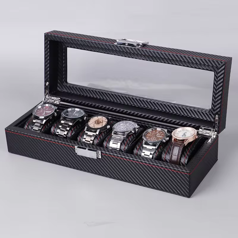 Watch Display Case for Men and Women , Fashion Watch Box Organizer Portable Watch Case Jewelry Organizer Storage Watch Storage Box With Lock, Watch Accessories Box 6 Slot PU Leather Watch Holder