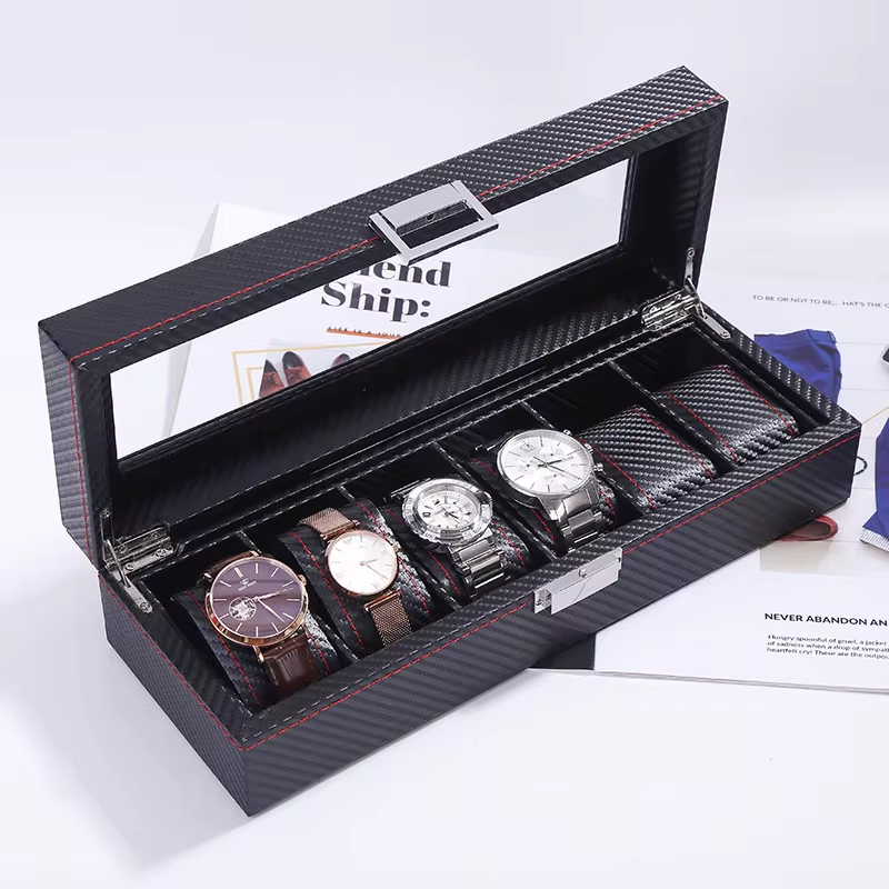 Watch Display Case for Men and Women , Fashion Watch Box Organizer Portable Watch Case Jewelry Organizer Storage Watch Storage Box With Lock, Watch Accessories Box 6 Slot PU Leather Watch Holder