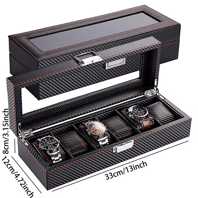 Watch Display Case for Men and Women , Fashion Watch Box Organizer Portable Watch Case Jewelry Organizer Storage Watch Storage Box With Lock, Watch Accessories Box 6 Slot PU Leather Watch Holder