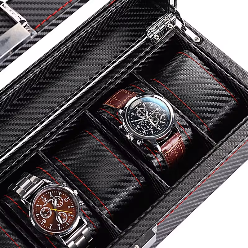 Watch Display Case for Men and Women , Fashion Watch Box Organizer Portable Watch Case Jewelry Organizer Storage Watch Storage Box With Lock, Watch Accessories Box 6 Slot PU Leather Watch Holder
