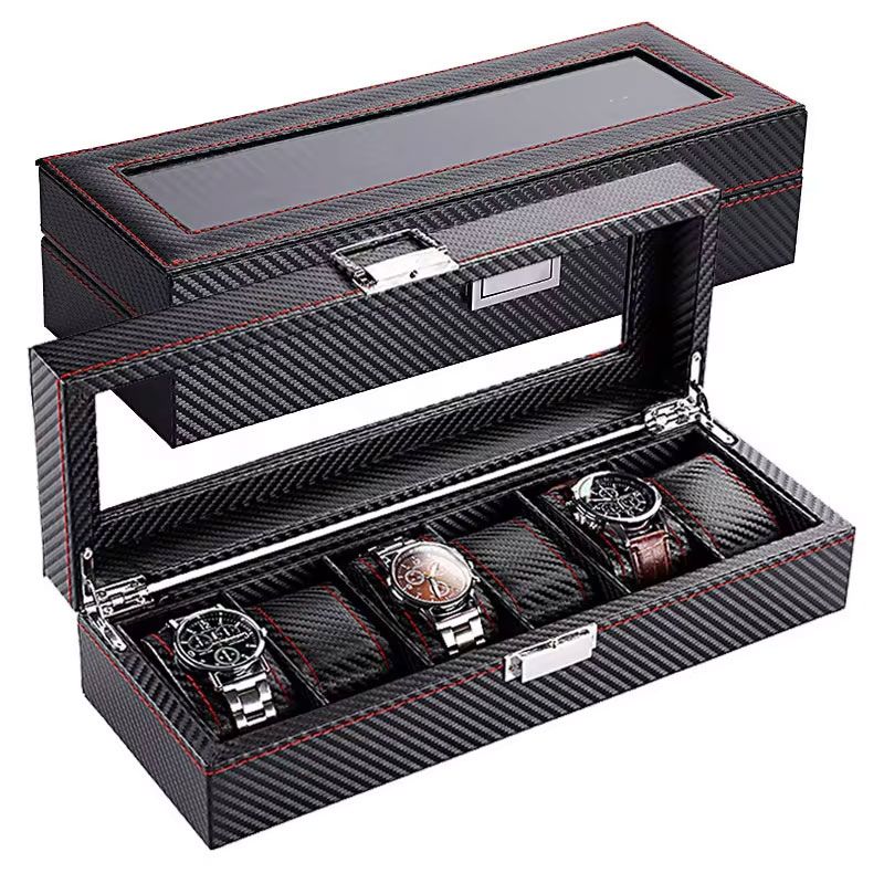 Watch Display Case for Men and Women , Fashion Watch Box Organizer Portable Watch Case Jewelry Organizer Storage Watch Storage Box With Lock, Watch Accessories Box 6 Slot PU Leather Watch Holder
