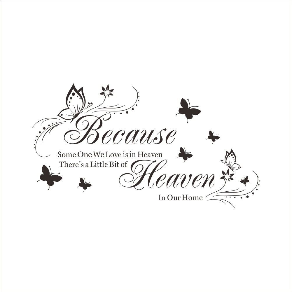 Wall Stickers Quotes Saying Wall Decals Because Someone We Love is in Heaven Decal Peel and Stick Lettering Words Wall Art Decals Vinyl Inspirational Religious Wall Sticker for Home Family Room Decor.