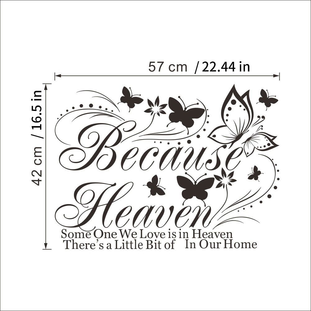 Wall Stickers Quotes Saying Wall Decals Because Someone We Love is in Heaven Decal Peel and Stick Lettering Words Wall Art Decals Vinyl Inspirational Religious Wall Sticker for Home Family Room Decor.