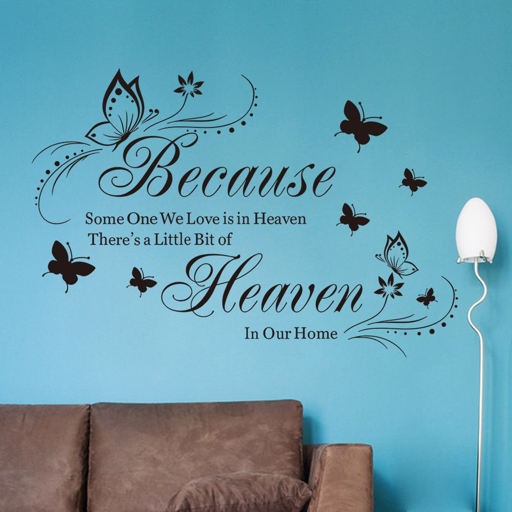 Wall Stickers Quotes Saying Wall Decals Because Someone We Love is in Heaven Decal Peel and Stick Lettering Words Wall Art Decals Vinyl Inspirational Religious Wall Sticker for Home Family Room Decor.