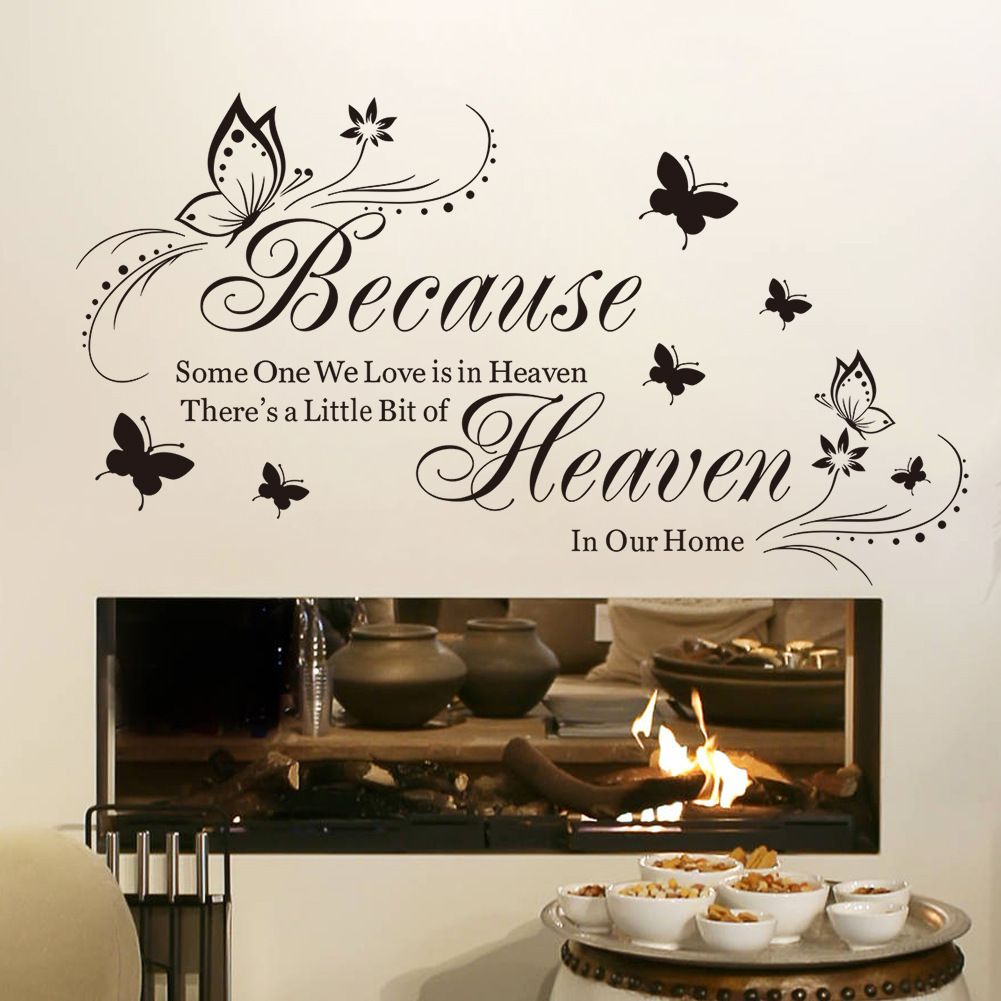 Wall Stickers Quotes Saying Wall Decals Because Someone We Love is in Heaven Decal Peel and Stick Lettering Words Wall Art Decals Vinyl Inspirational Religious Wall Sticker for Home Family Room Decor.