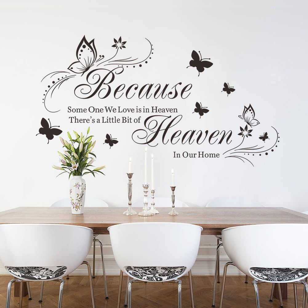 Wall Stickers Quotes Saying Wall Decals Because Someone We Love is in Heaven Decal Peel and Stick Lettering Words Wall Art Decals Vinyl Inspirational Religious Wall Sticker for Home Family Room Decor.