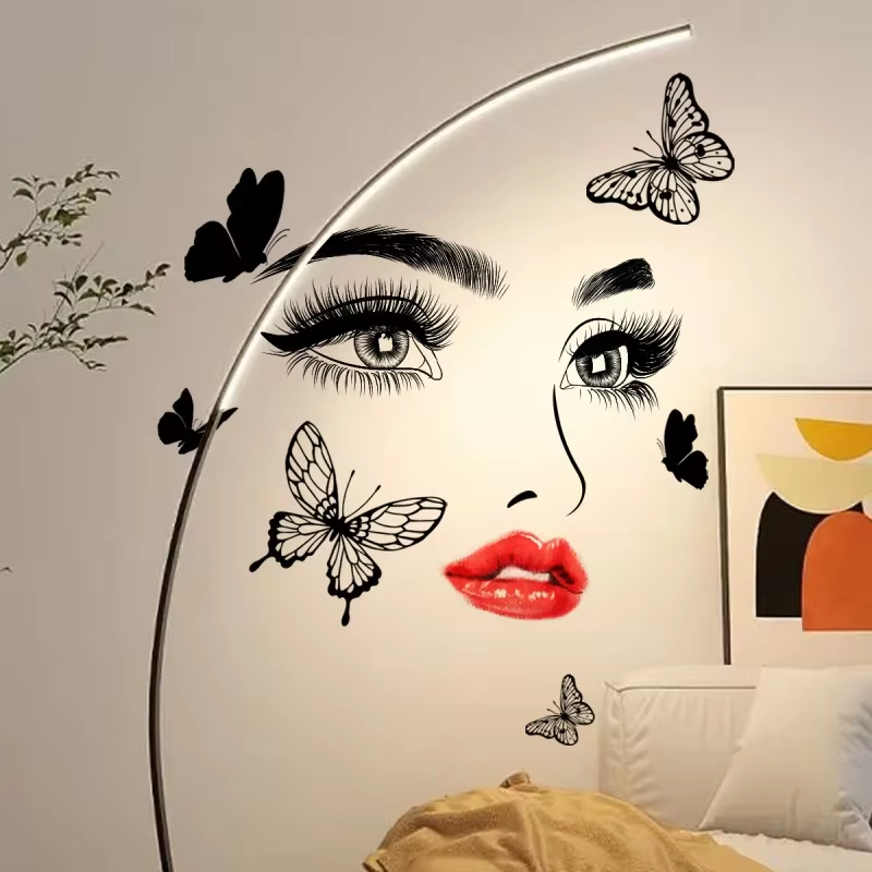 Wall Sticker Woman Red Lips Eyes Butterfly Wall Sticker Background Wall Room Decoration Wall Sticker Self Adhesive Wall Sticker Home Decor