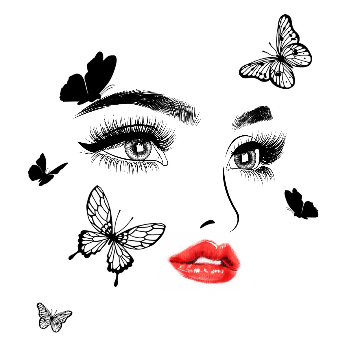 Wall Sticker Woman Red Lips Eyes Butterfly Wall Sticker Background Wall Room Decoration Wall Sticker Self Adhesive Wall Sticker Home Decor