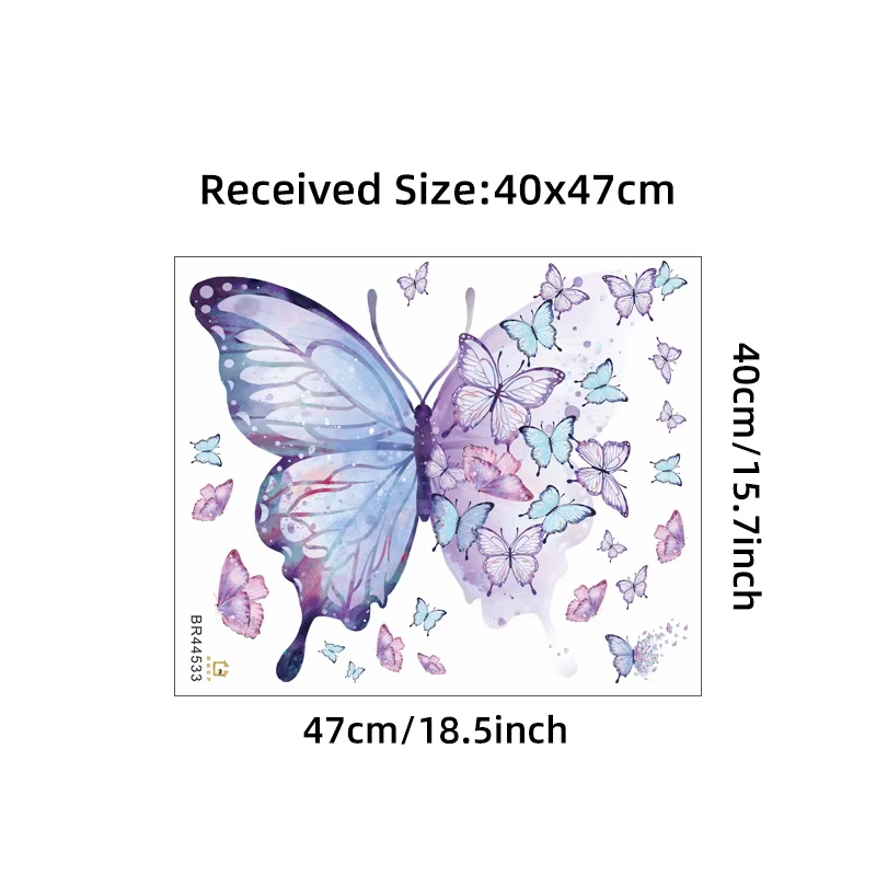 Cartoon Purple Butterfly Group Wall Stickers Decoration for Kids Room Bedroom Nursery Home Decoration Wall Decor Girls Room Aesthetic PVC Mural Stickers