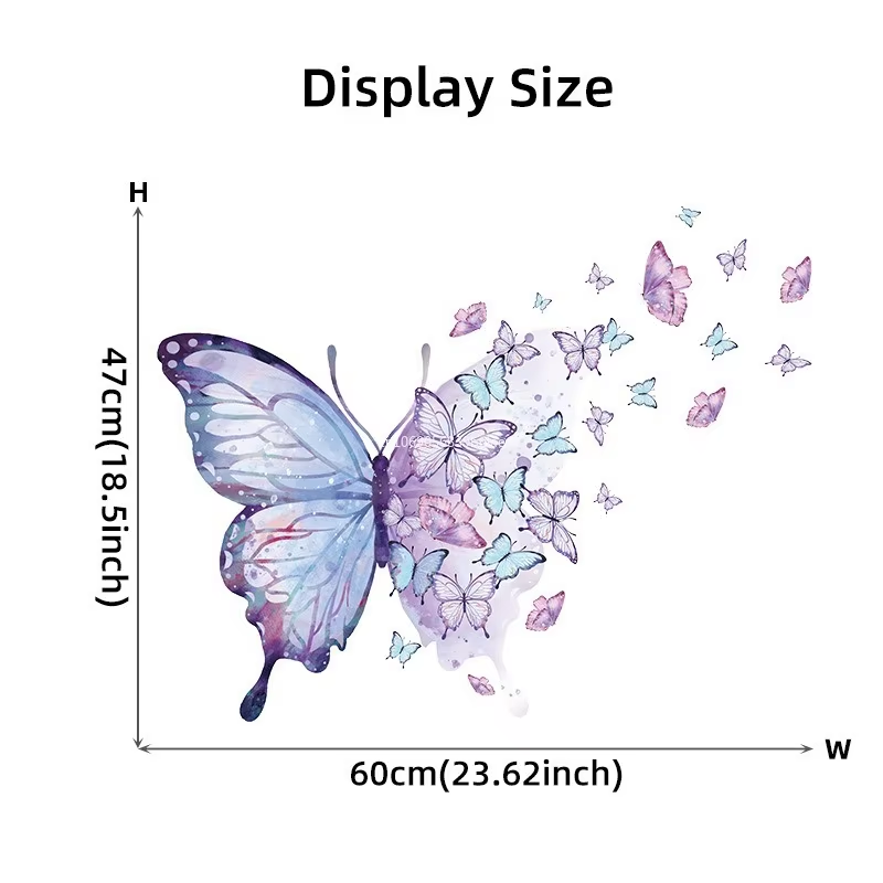 Cartoon Purple Butterfly Group Wall Stickers Decoration for Kids Room Bedroom Nursery Home Decoration Wall Decor Girls Room Aesthetic PVC Mural Stickers