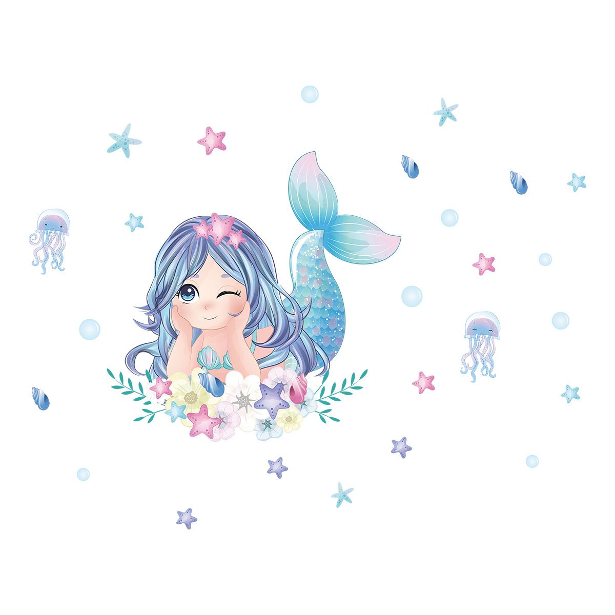 Cartoon Jellyfish Mermaid Wall Stickers for Kids Room Decor Background Girls Bedroom Living Room Home Decoration Wall Decal Glow