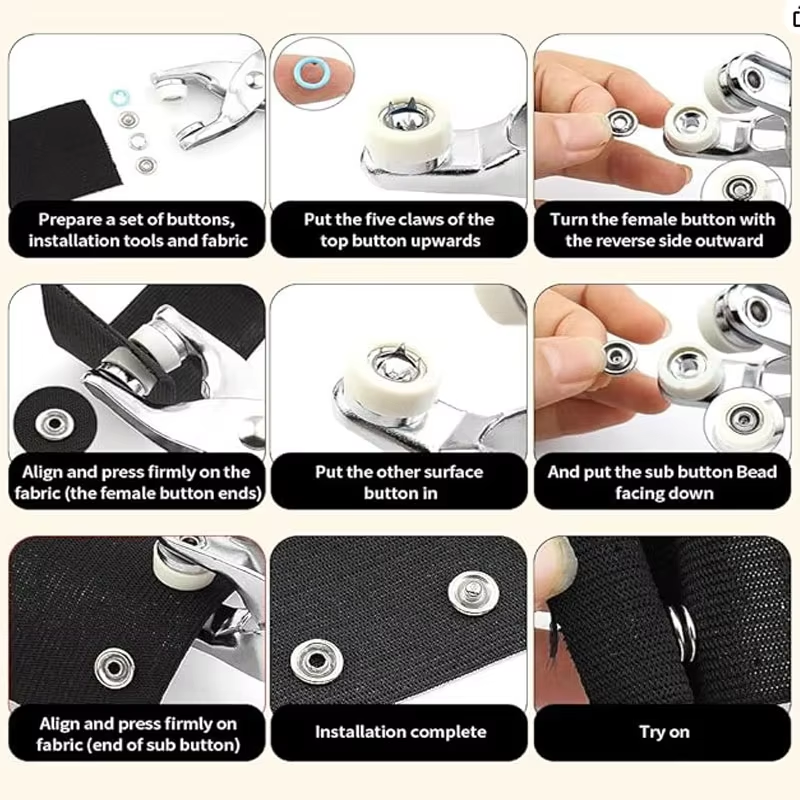 Fastener Pliers Tool Kit  50 Sets Snap Fasteners Kit Tool Metal Snap Buttons Rings Fastener Pliers DIY Crafts Clothes Hats Sewing Metal Snaps Buttons Sewing Free Buttons Set