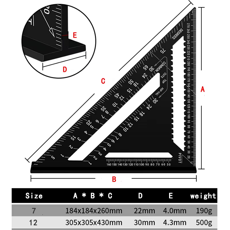 Measuring Tool Woodworking Aluminum Alloy Triangle Gauges Measuring Gauging Tools High Precision Marker Angle Ruler Metric and Imperial  Marking Tools