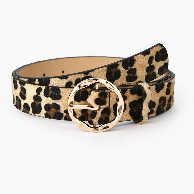New Women's Wide Belt Fashion Snake Pattern Leopard Pattern Decorative Jeans Irregular Round Buckle Belt for Women
