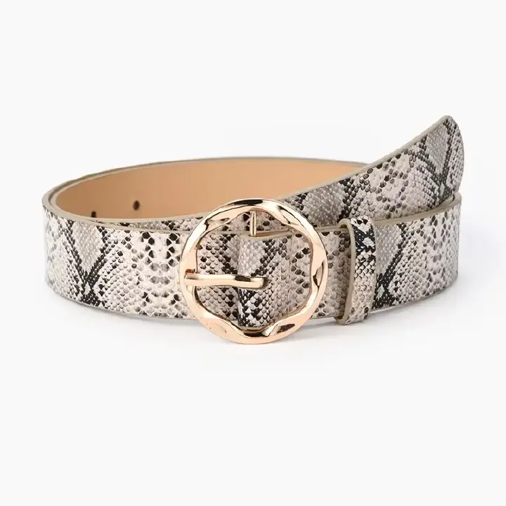 New Women's Wide Belt Fashion Snake Pattern Leopard Pattern Decorative Jeans Irregular Round Buckle Belt for Women