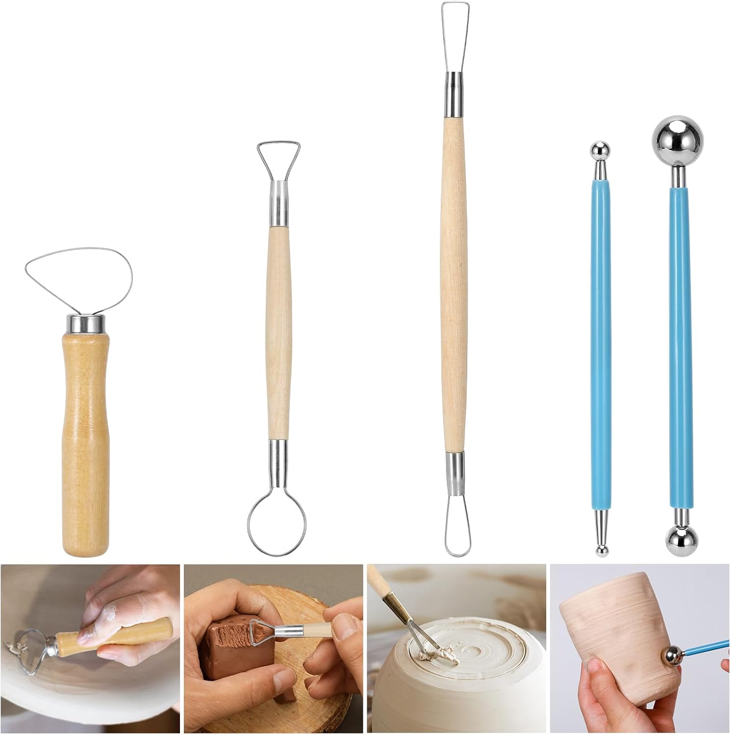 21 Pcs Clay Sculpting Tools , Pottery Tool Kit Dotting Tools Polymer Clay Tools, Ceramics Tools with Wooden Handle Pottery Carving Tool Bag