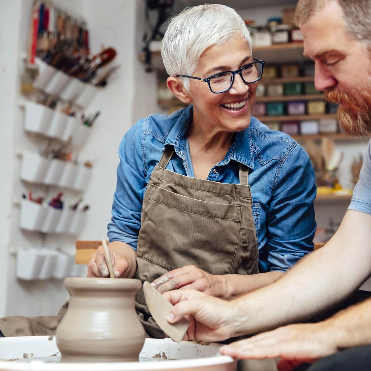 21 Pcs Clay Sculpting Tools , Pottery Tool Kit Dotting Tools Polymer Clay Tools, Ceramics Tools with Wooden Handle Pottery Carving Tool Bag