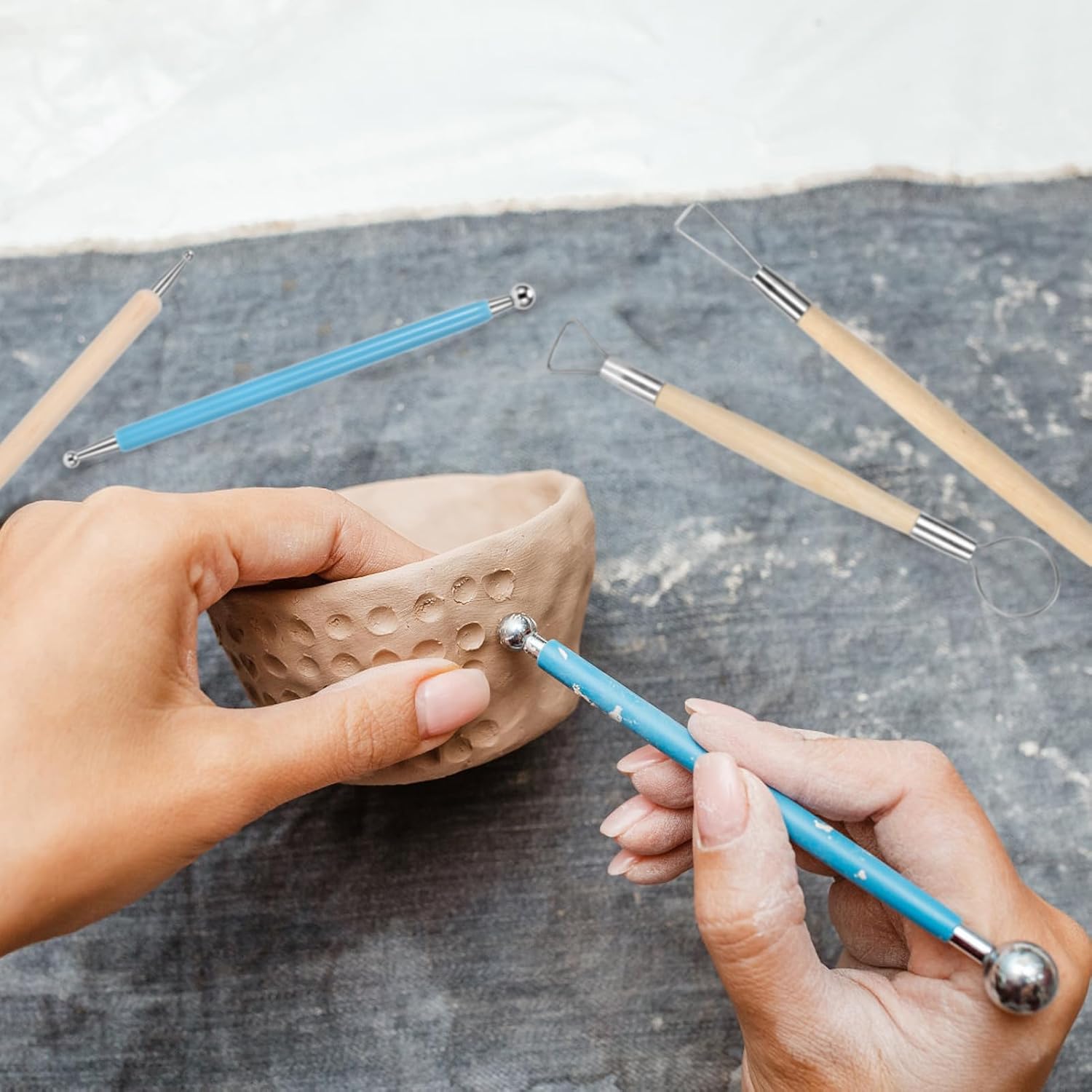 21 Pcs Clay Sculpting Tools , Pottery Tool Kit Dotting Tools Polymer Clay Tools, Ceramics Tools with Wooden Handle Pottery Carving Tool Bag