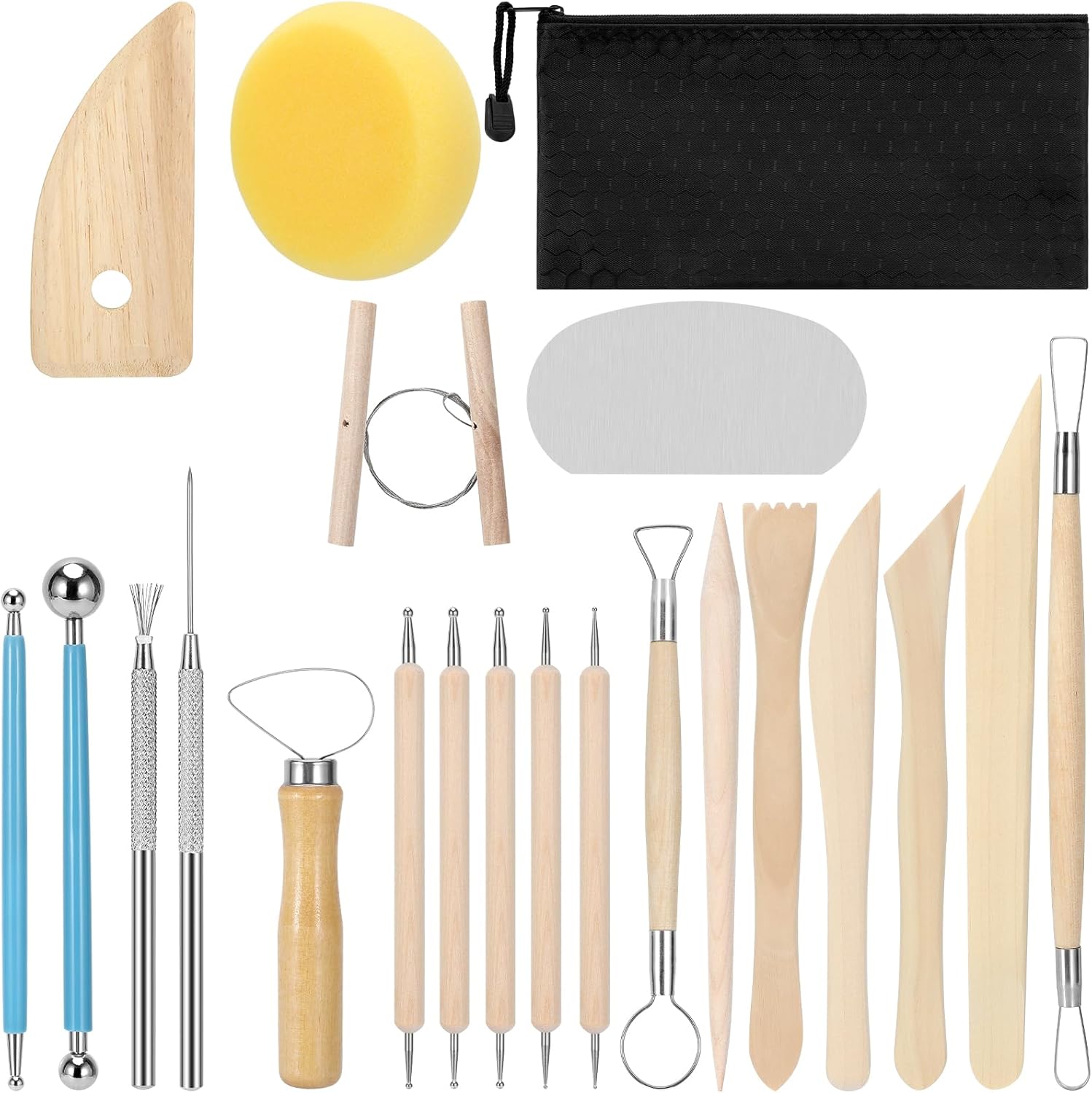 21 Pcs Clay Sculpting Tools , Pottery Tool Kit Dotting Tools Polymer Clay Tools, Ceramics Tools with Wooden Handle Pottery Carving Tool Bag