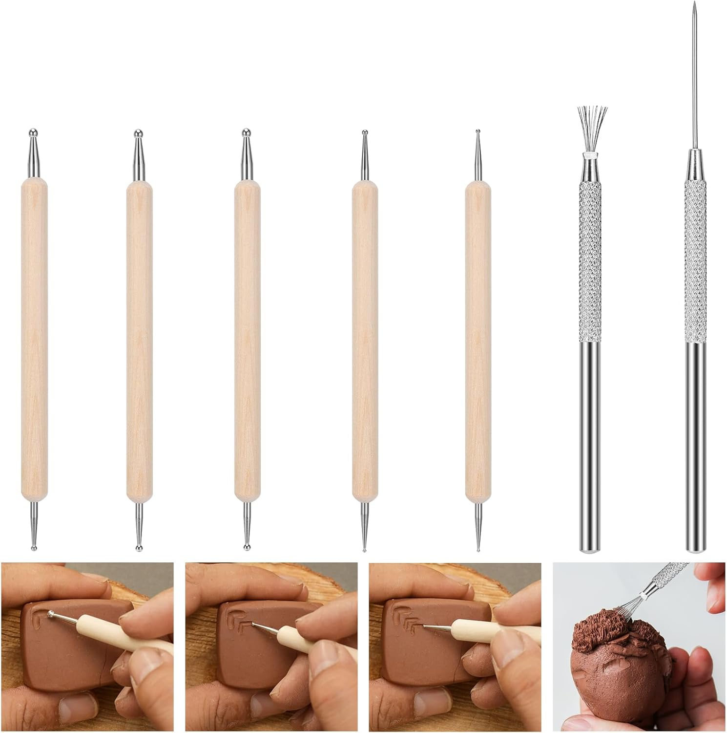 21 Pcs Clay Sculpting Tools , Pottery Tool Kit Dotting Tools Polymer Clay Tools, Ceramics Tools with Wooden Handle Pottery Carving Tool Bag