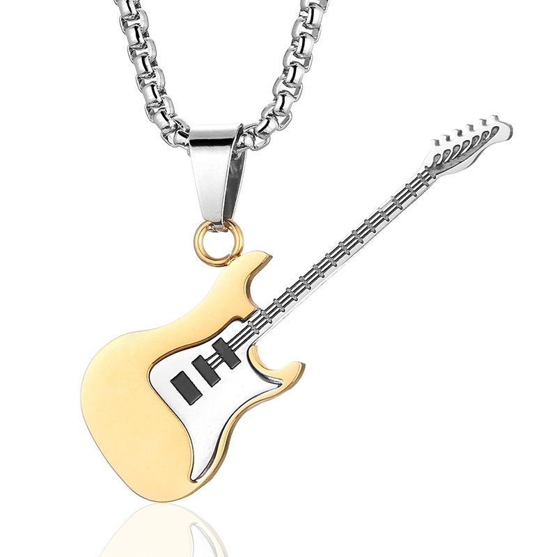  Guitar Pendant Necklace for Men-Stainless Steel Rock R&B Electric Guitar Bass Pendant Necklaces, Mens Guitar Chain Necklaces Cool Music Jewelry Gifts for Guitar Music Lovers